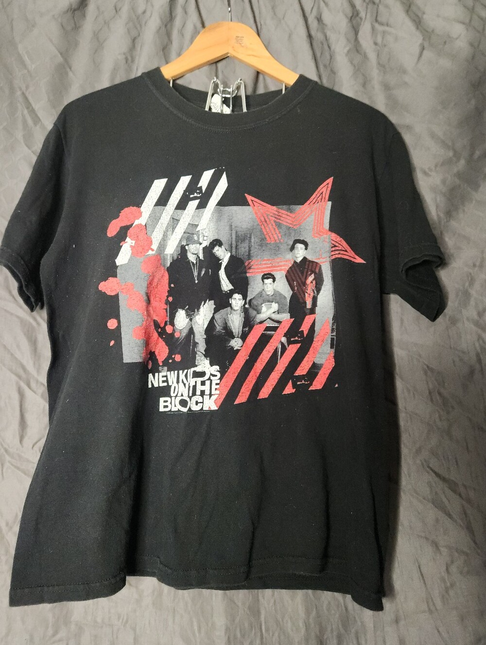 New Kids On The Block Anvil Black Tee with Blue Tag Accent